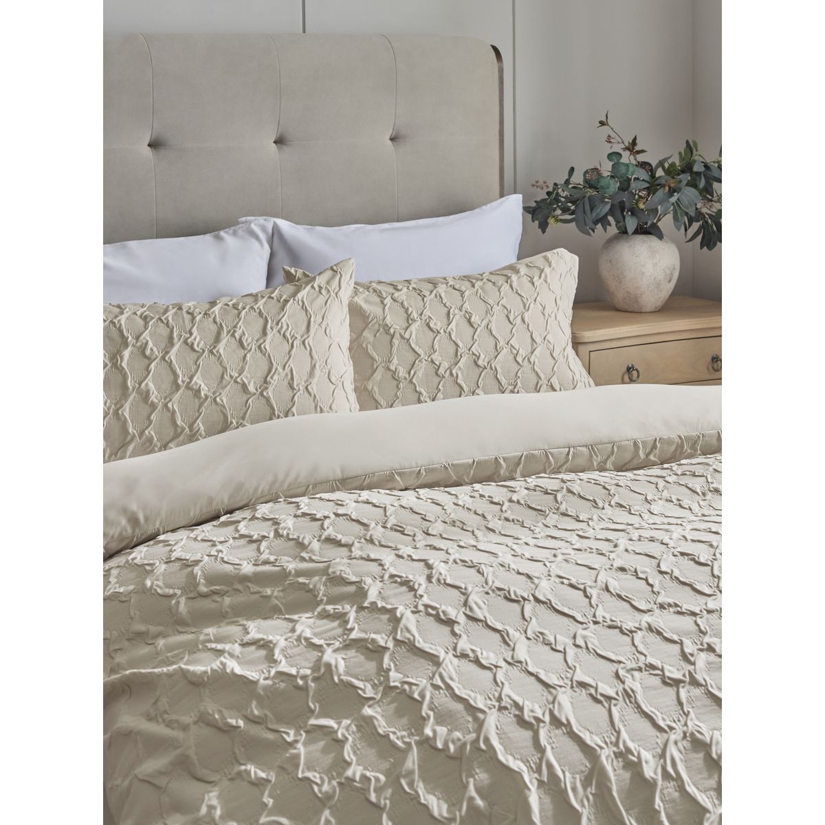Housse de couette et taies à motif carré naturel, NEXT