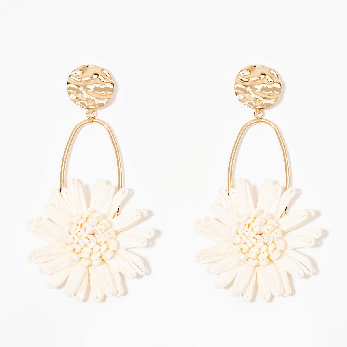 Boucles d'oreilles fleur en raphia ivoire ivoire, BALABOOSTE