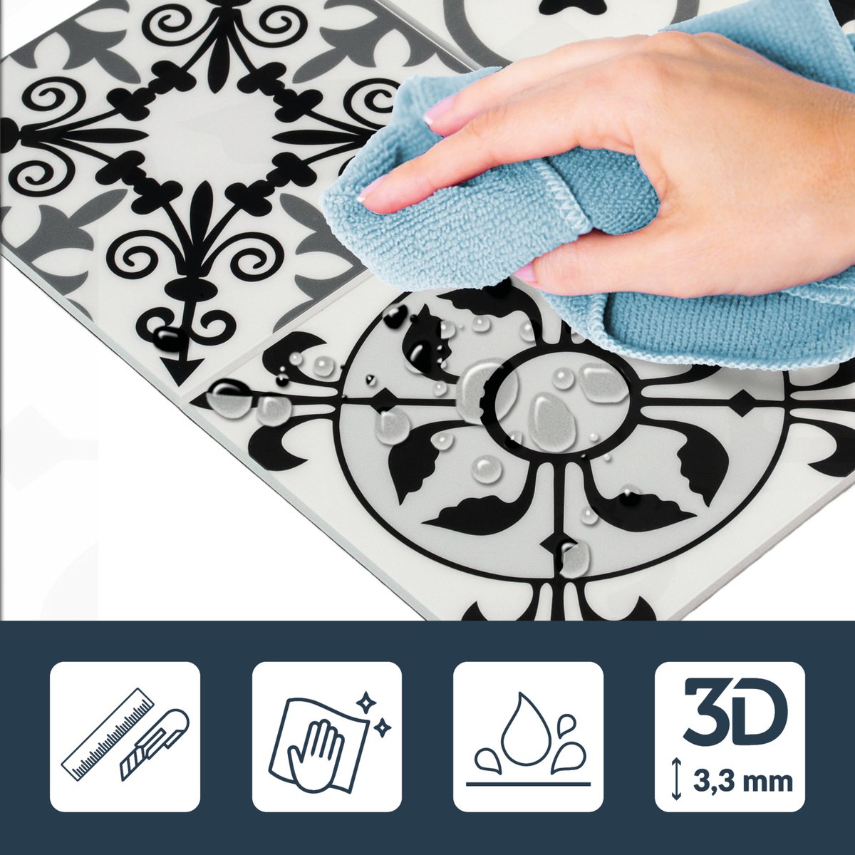 Crédence adhésive murale 3D motifs carreaux de ciment 4 pièces couleur unique, DOUCEUR D'INTÉRIEUR