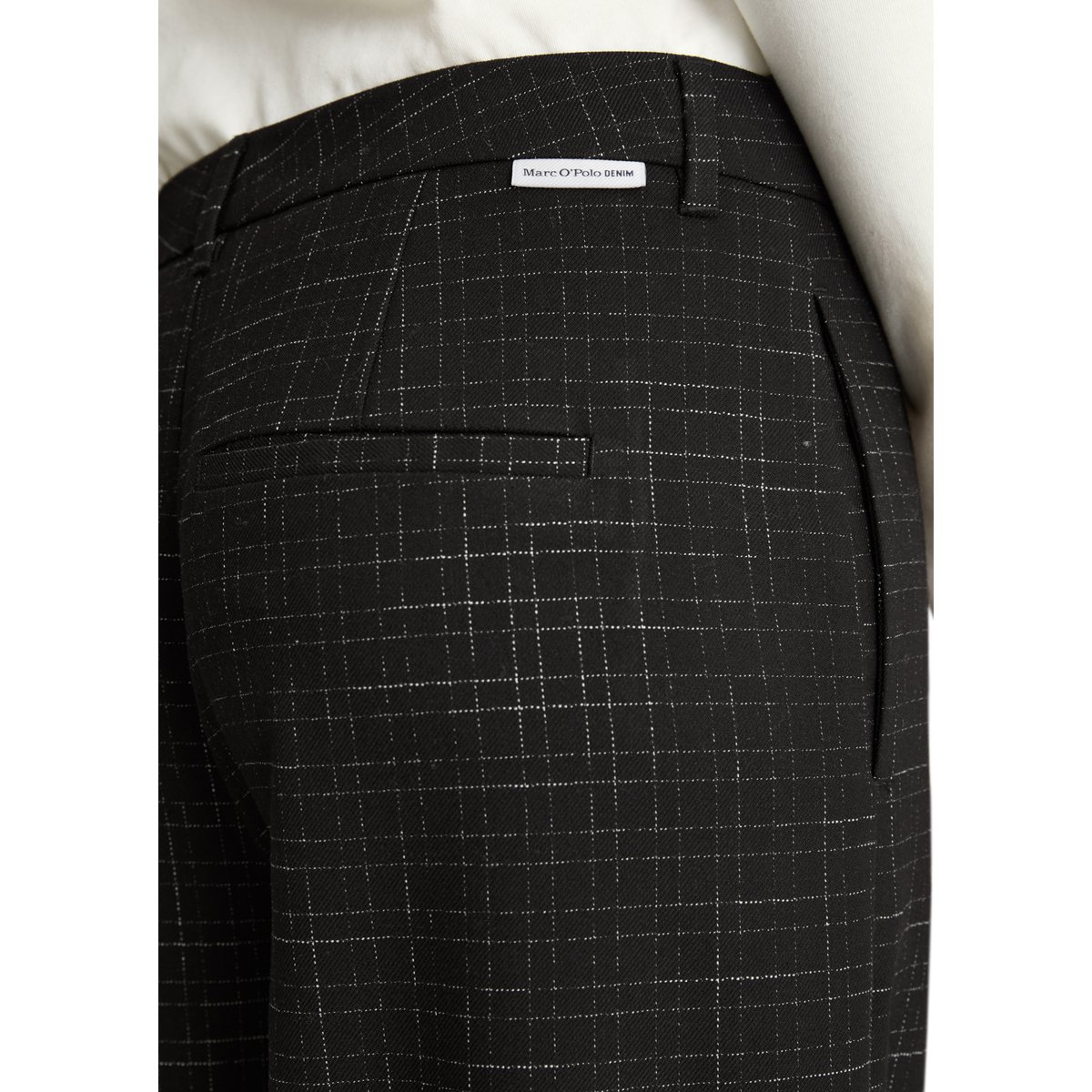Pantalon sur mesure à carreaux en mélange polyester-viscose noir, MARC O’POLO DENIM