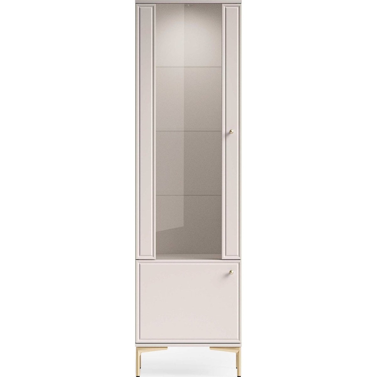 Vitrine 2 portes éclairée collection SANDRO beige cachemire et détails dorés, RECOLLECTION