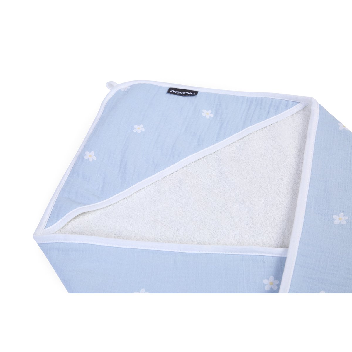 Cape de bain + gant 80 x 80 cm fleur bleu, CHILDHOME