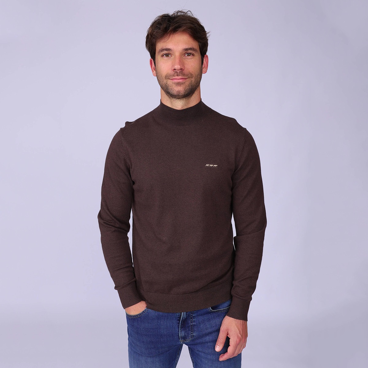 Pull col montant marron, MISE AU GREEN
