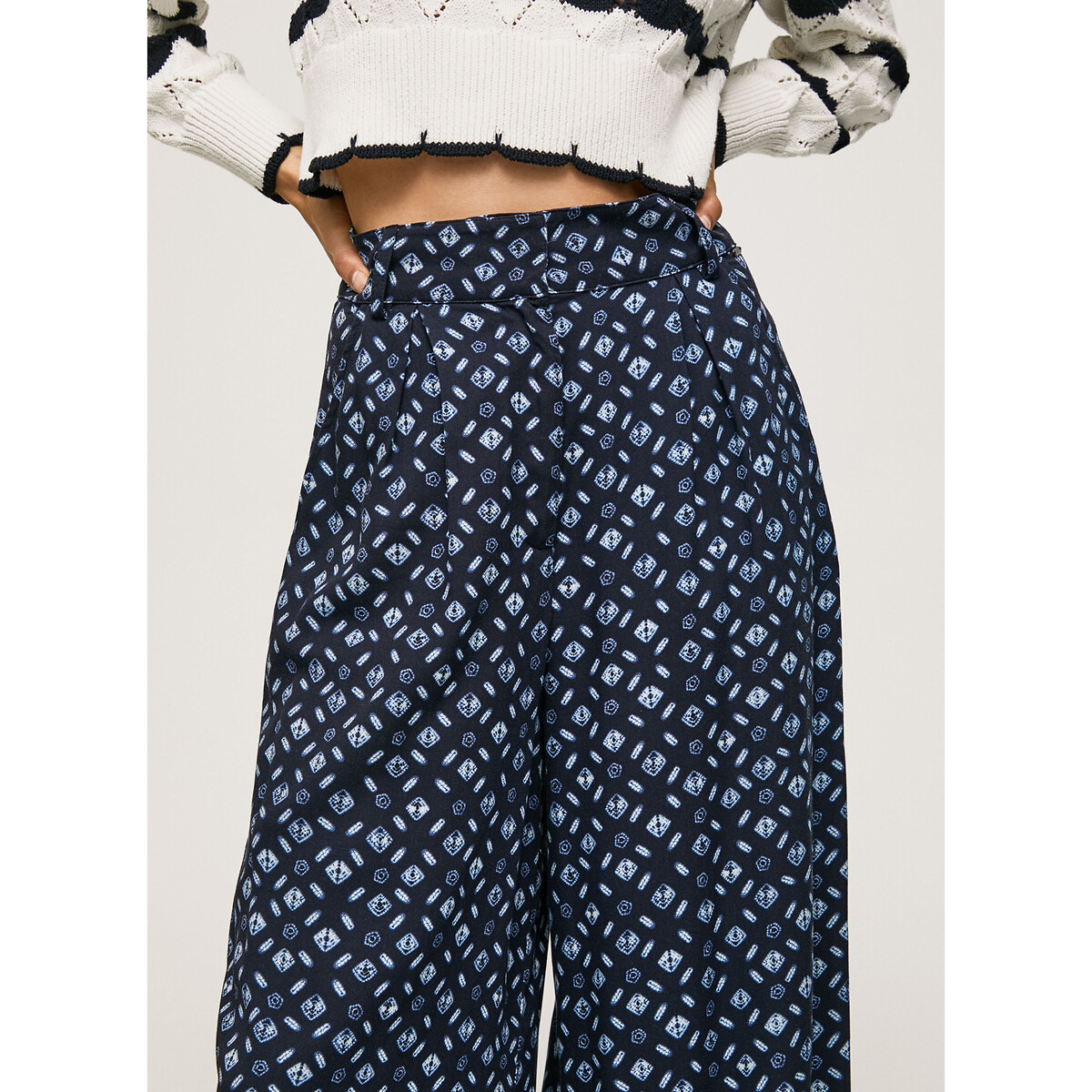 Pantalon large, taille haute imprimé bleu, PEPE JEANS