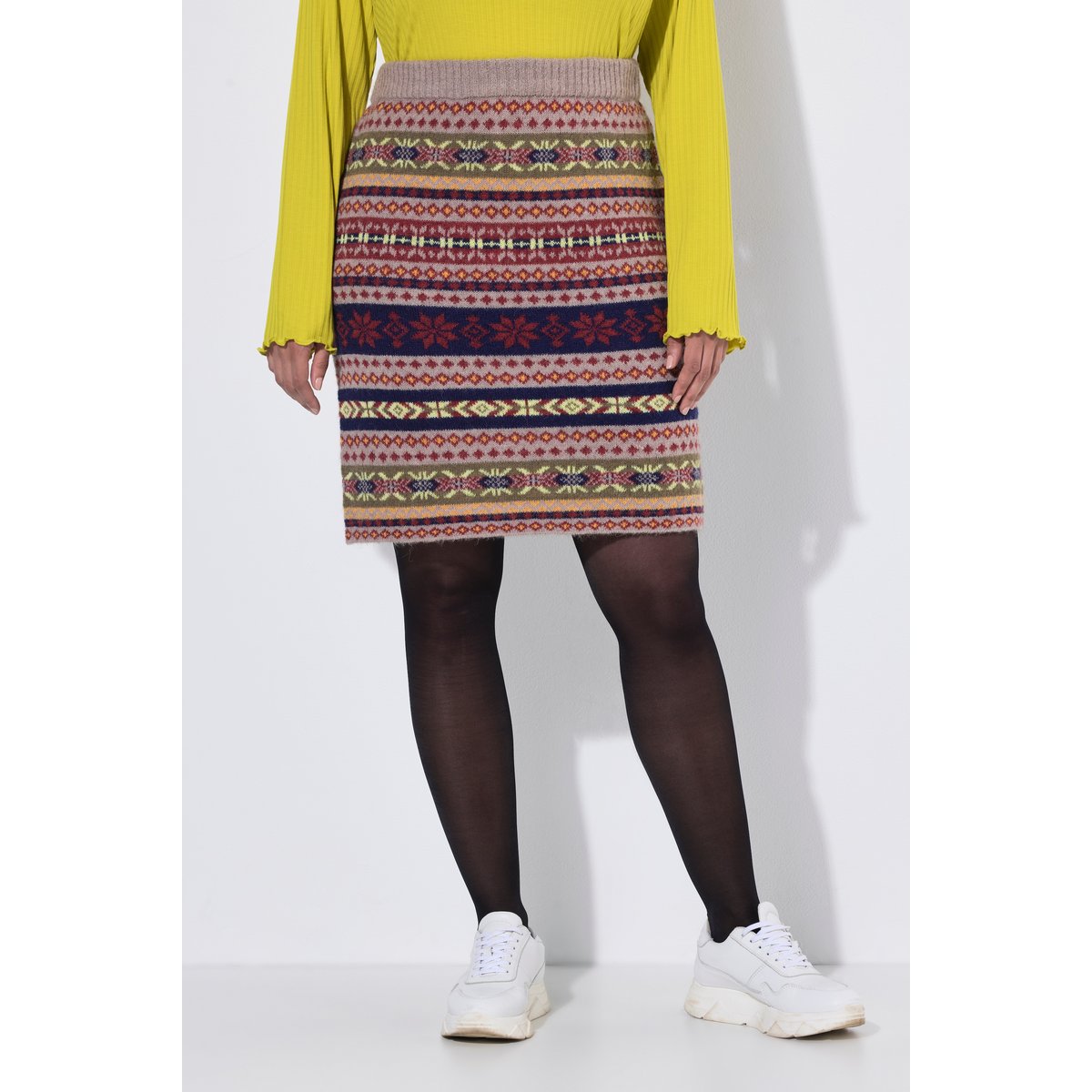 Jupe en maille avec motifs kaki foncé, ULLA POPKEN