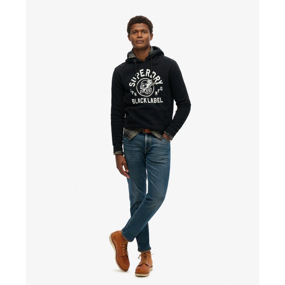 Sweat à capuche Black Label noir, SUPERDRY