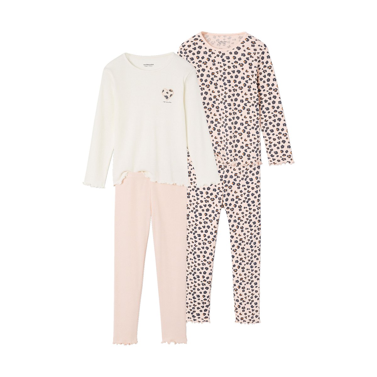 Lot de 2 pyjamas manches longues rose pâle, VERTBAUDET