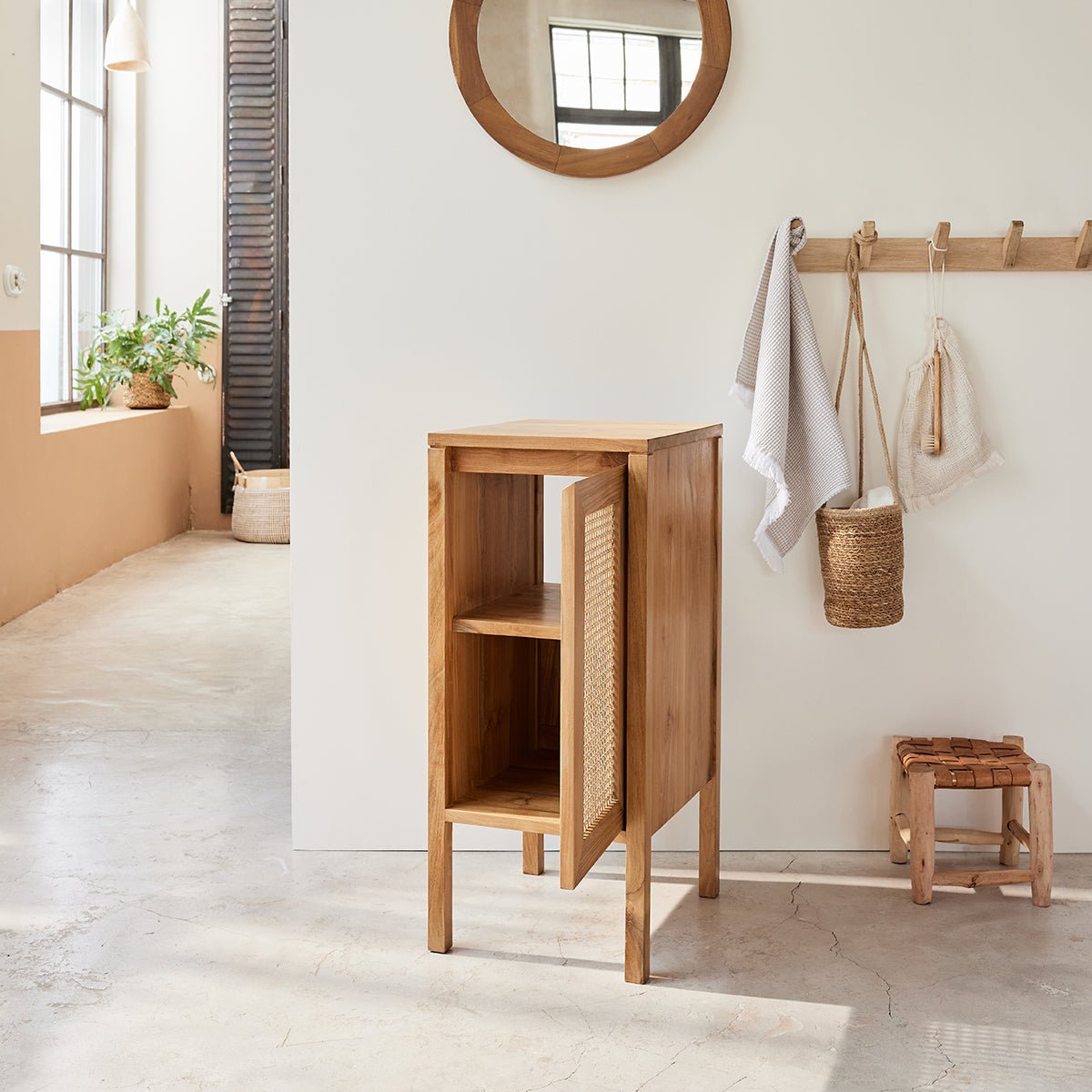 Lave main en teck massif et cannage 35 cm ELIOTT naturel, BERAH GETAH