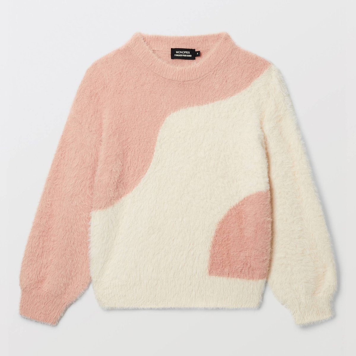 Pull en maille duveteuse colorblock corolle, MONOPRIX