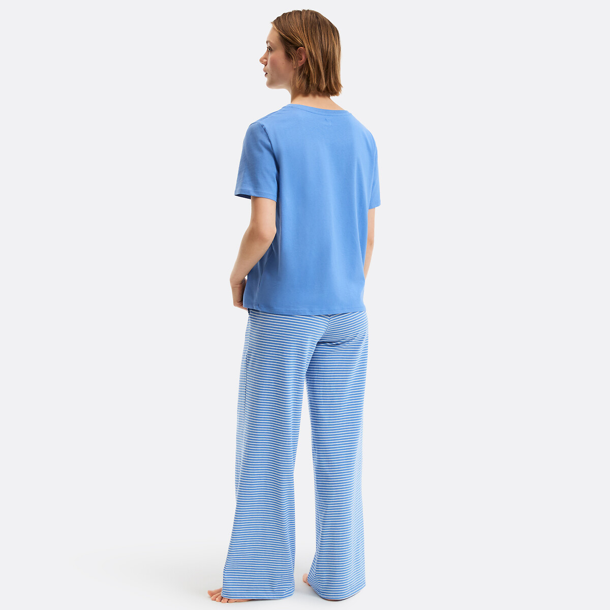 Pyjama van bedrukte jersey gestreept blauw, LA REDOUTE COLLECTIONS