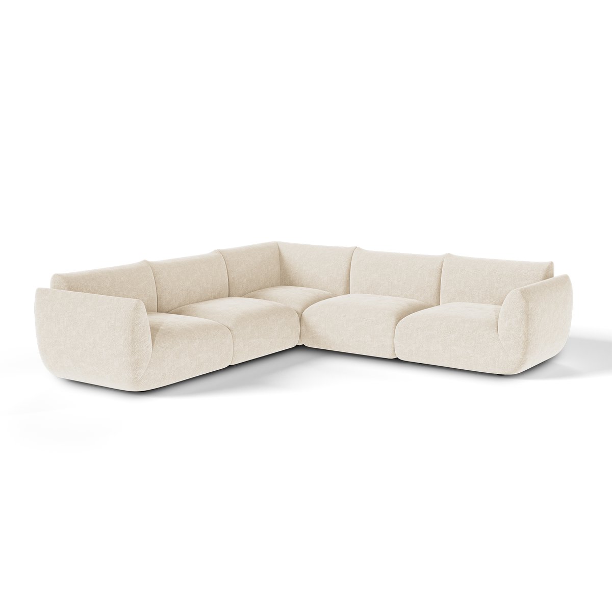 Canapé d'angle panoramique modulable 7 places en velours chenillé NOOMA crème, SIA HOME