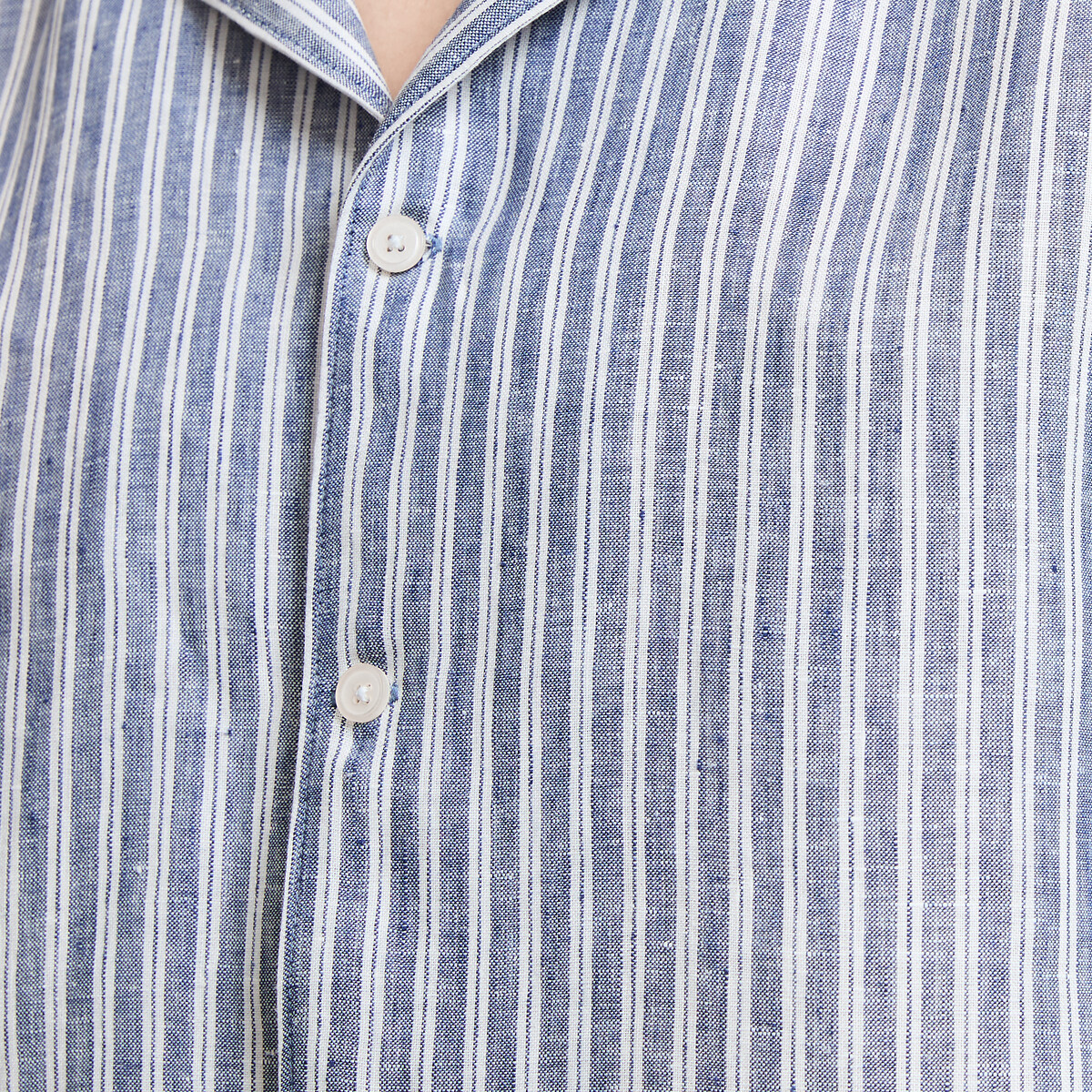 Chemisette droite en lin rayé bleu/écru, LA REDOUTE COLLECTIONS
