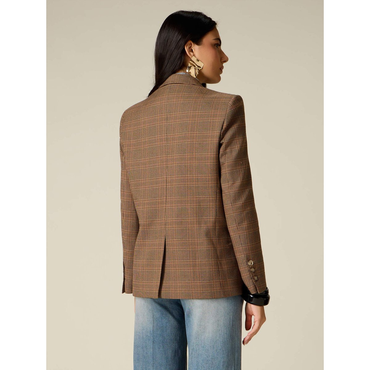 Blazer à carreaux avec broche marron, OLTRE