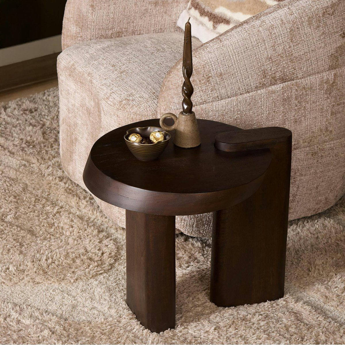 Bout de canapé bois foncé 2 pieds larges ALMA marron, PIER IMPORT