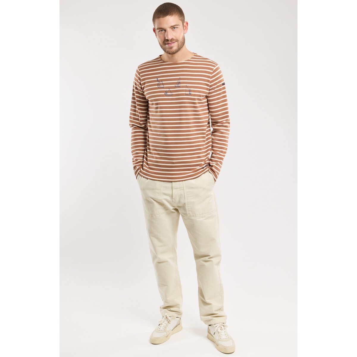 Marinière brodée en coton épais oak/marmo, ARMOR-LUX
