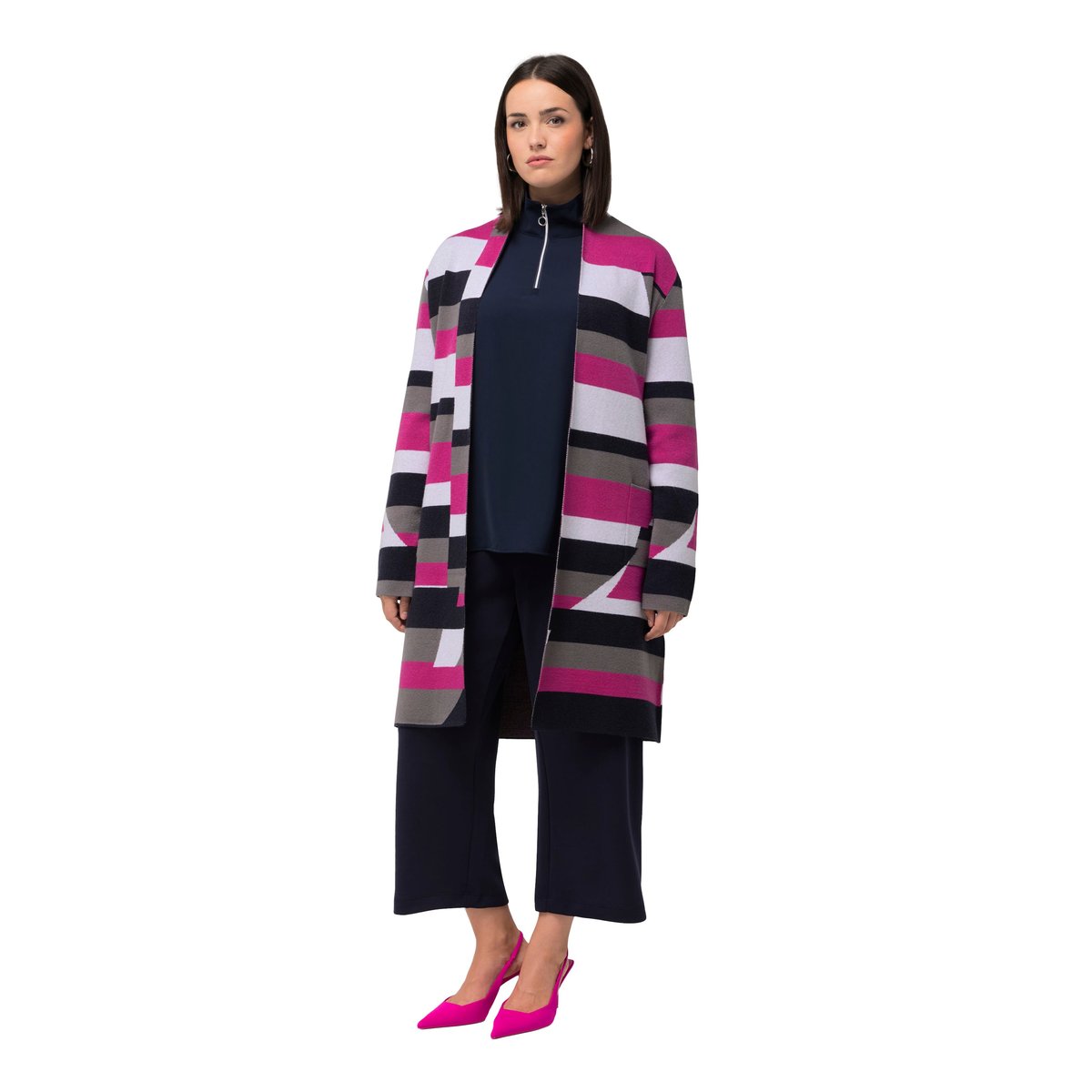 Cardigan motif Jacquard. Coupe ouverte et rose vif oriental, ULLA POPKEN