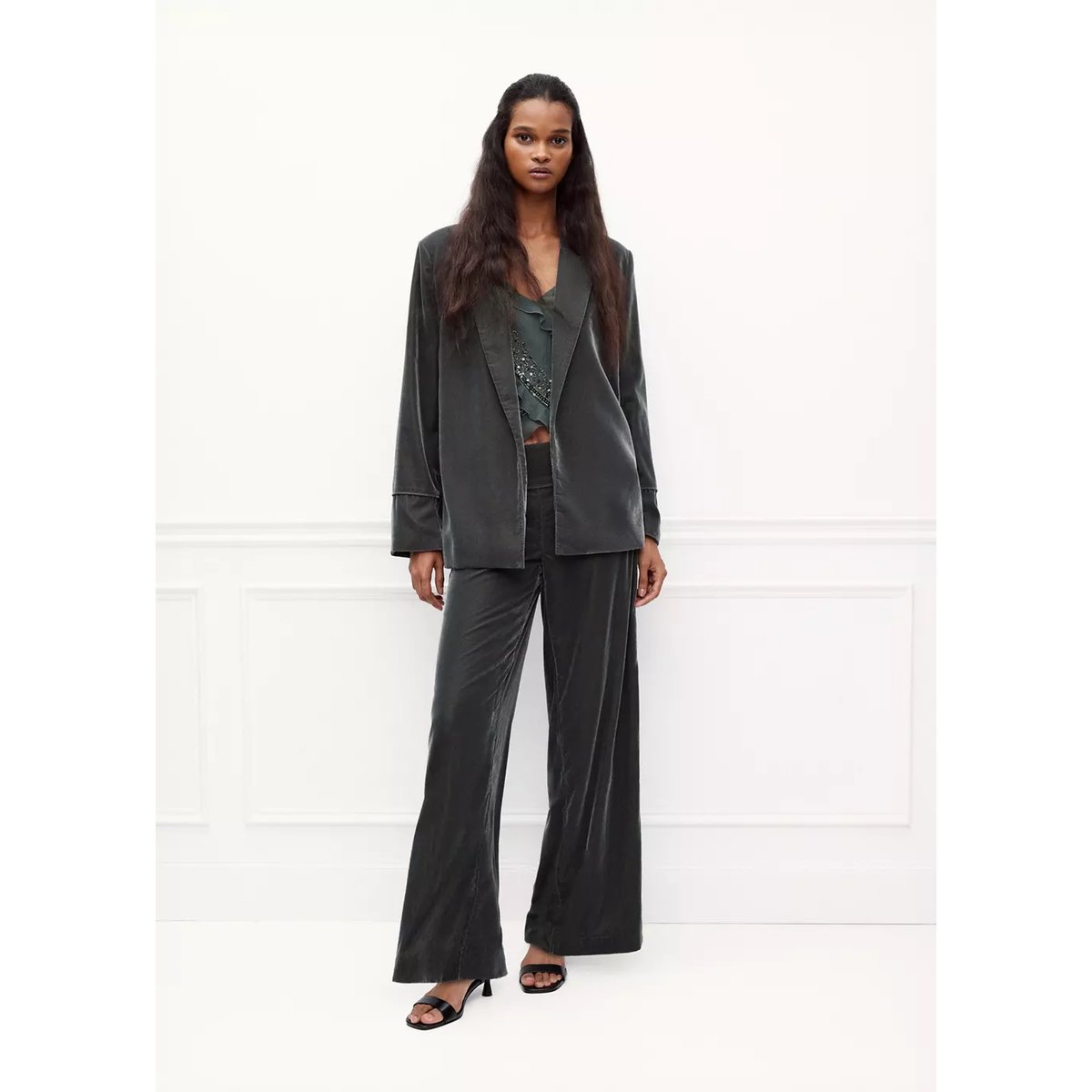 Blazer droit en velours argent foncé, MANGO TEEN
