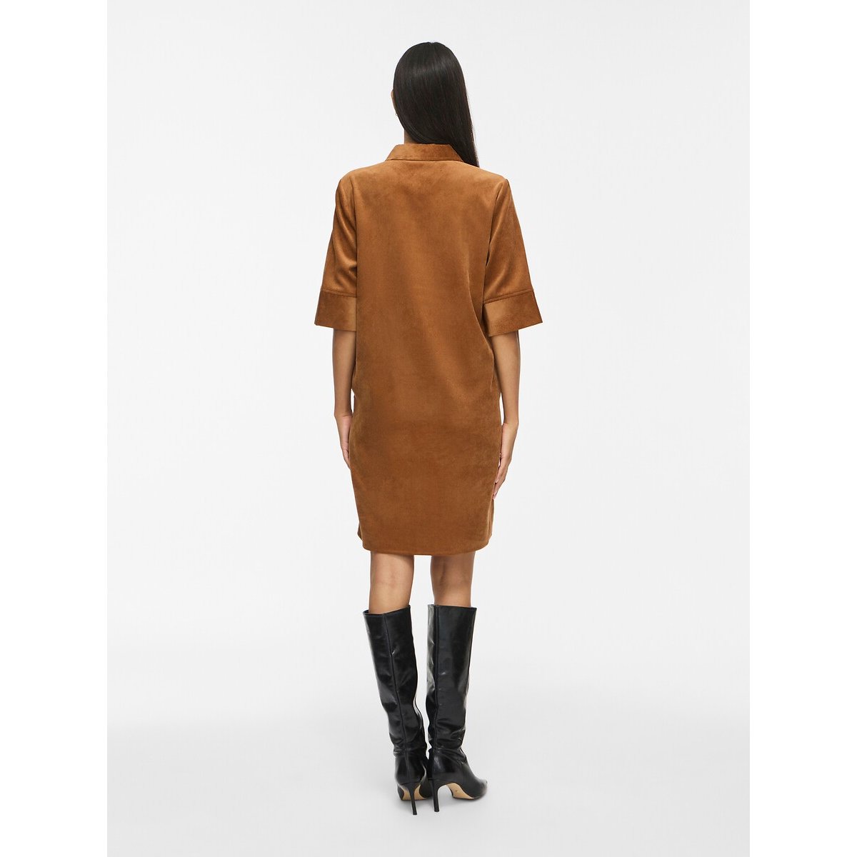 Robe droite, courte, manches courtes camel, VILA