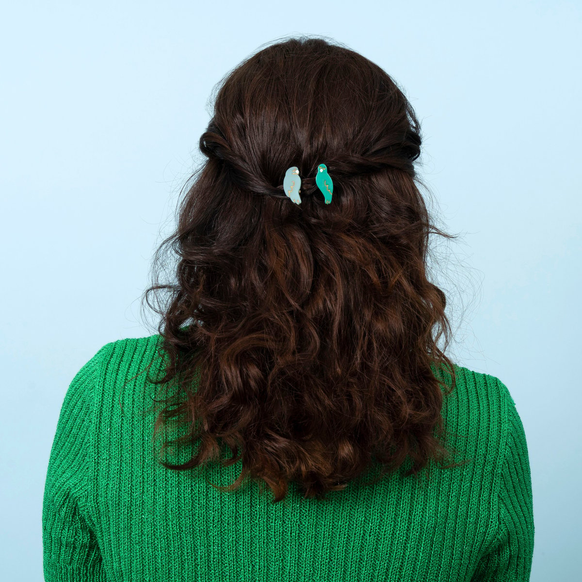 Duo barrettes Inséparables gris et turquoise, COUCOU SUZETTE