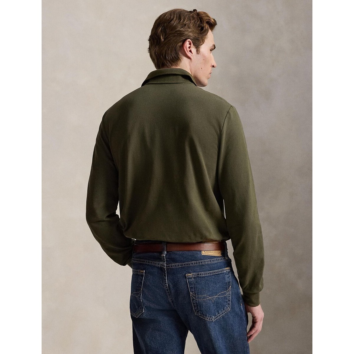 Custom Slim Fit cotton pique polo shirt olive, POLO RALPH LAUREN