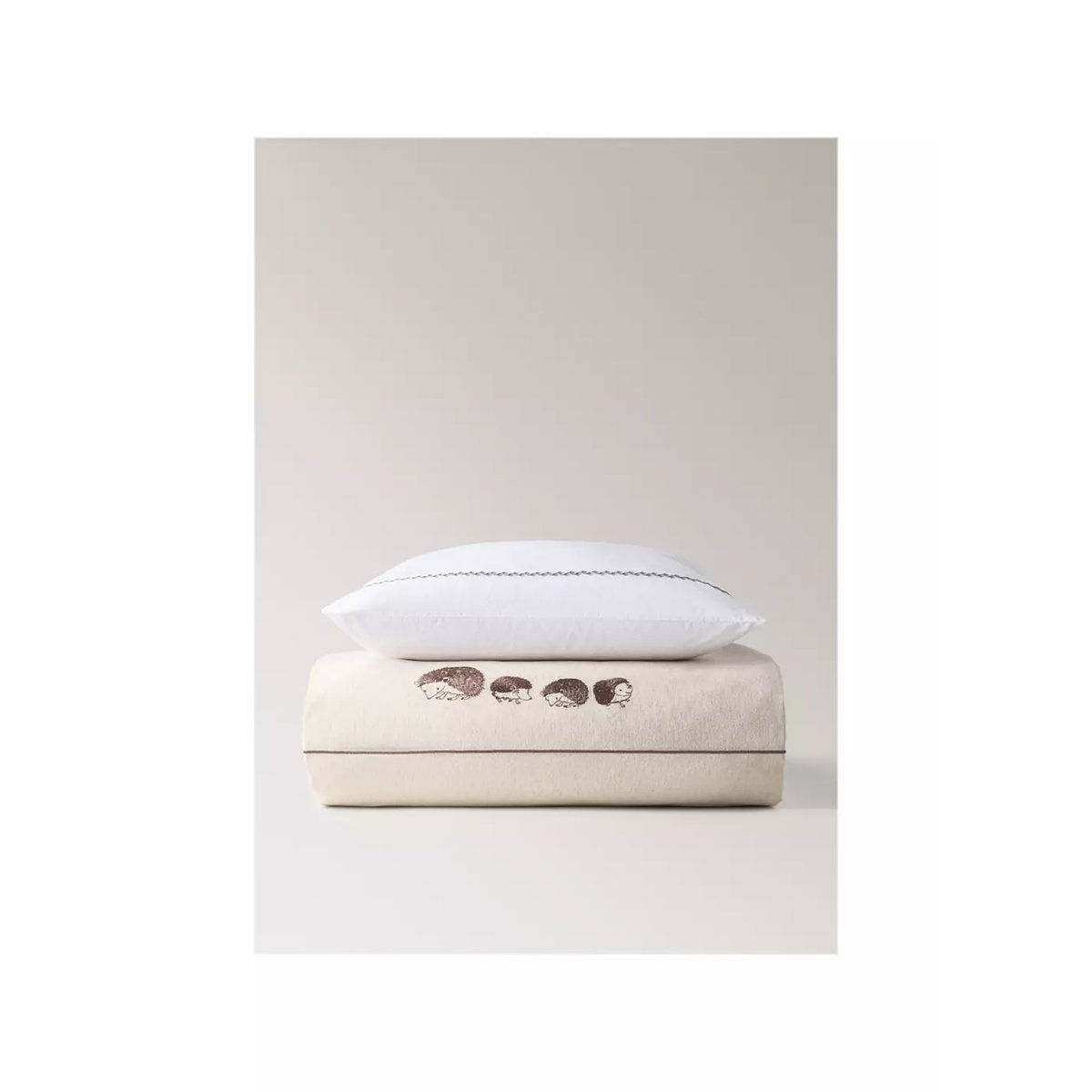 Housse de couette enfant coton et lin hérissons brodés lit 90 cm blanc, MANGO HOME