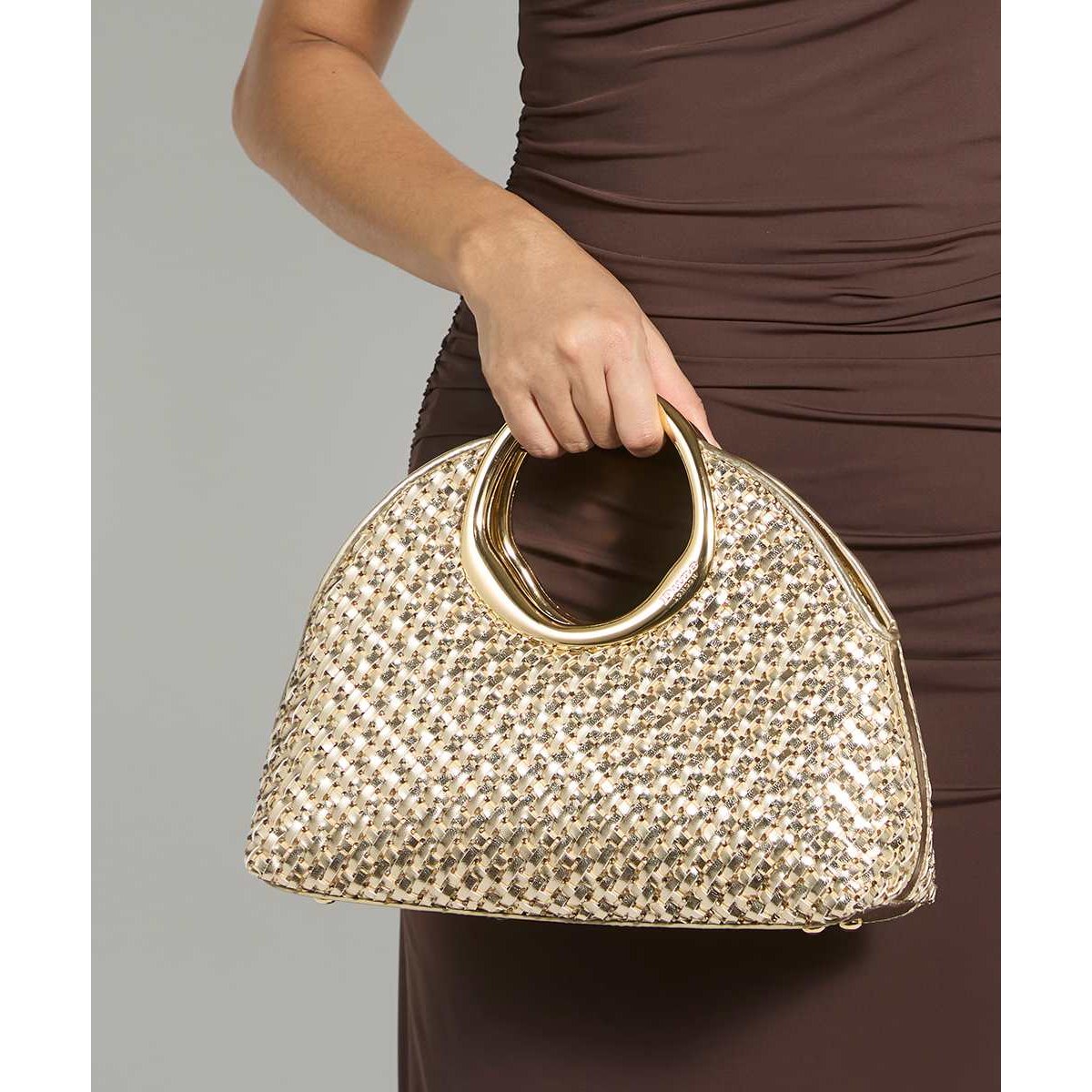 Sac tissé avec poignée dorée - EARNING gold-diamantes, DUNE LONDON