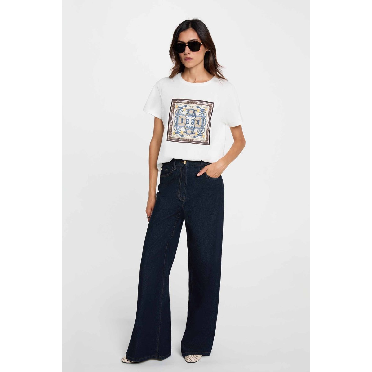T-shirt imprimé col rond blanc, MORGAN