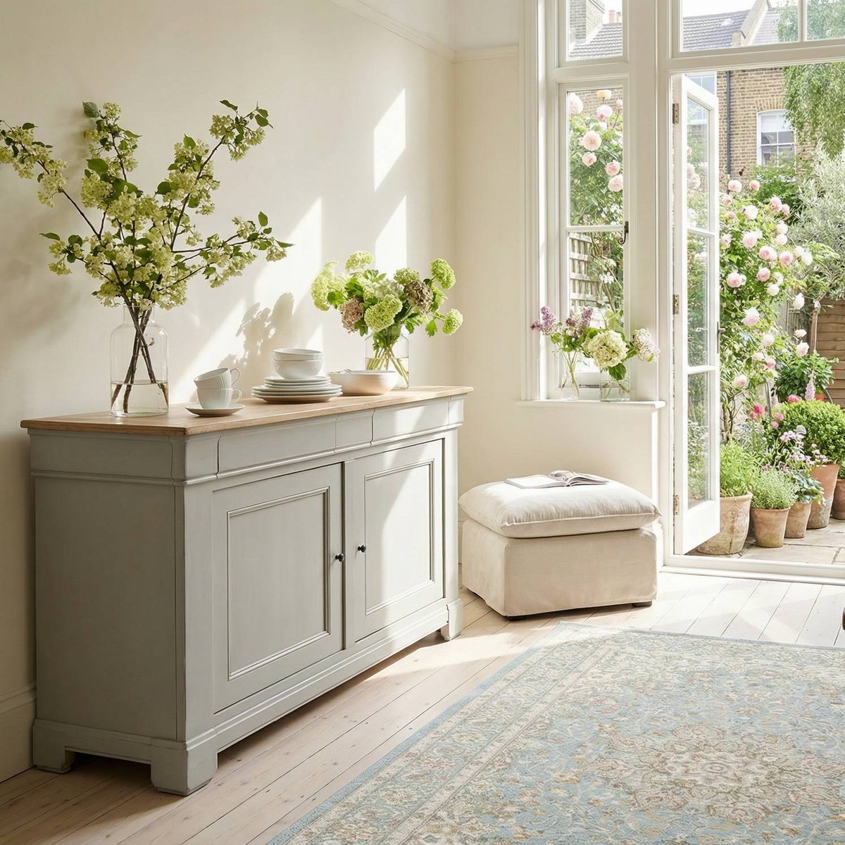 Buffet bois massif 2 portes 3 tiroirs - EMBELLIE gris, CAMIF