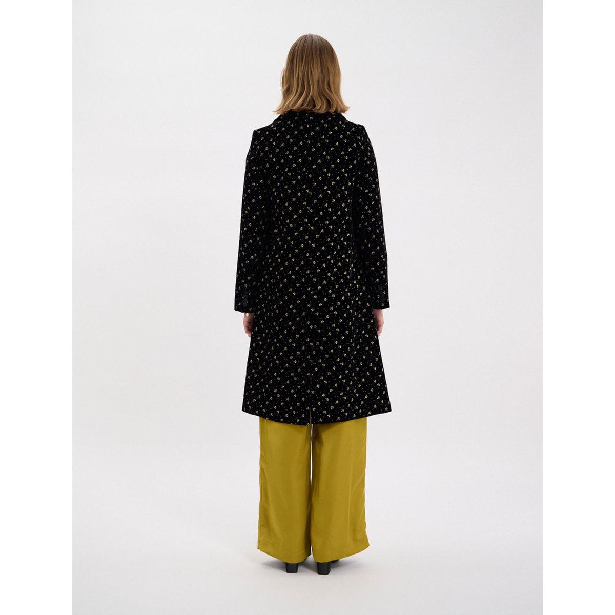 Manteau en velours lisse imprimé doré franck noir, INES DE LA FRESSANGE PARIS