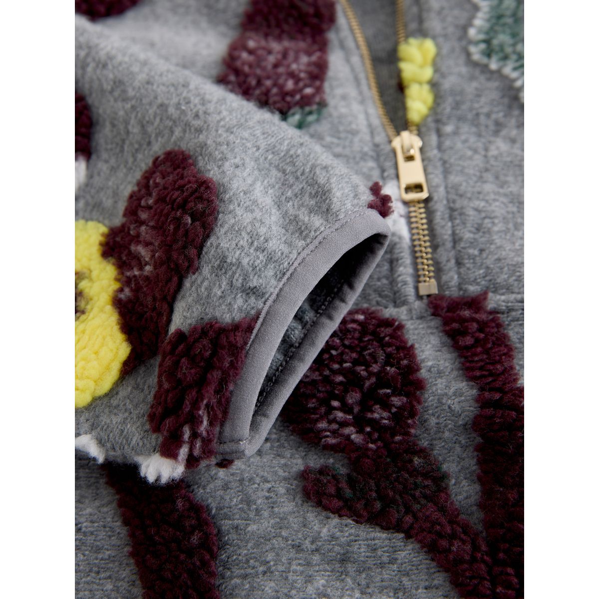 Sweat en polaire à col zippé et fleurs gris, NEXT