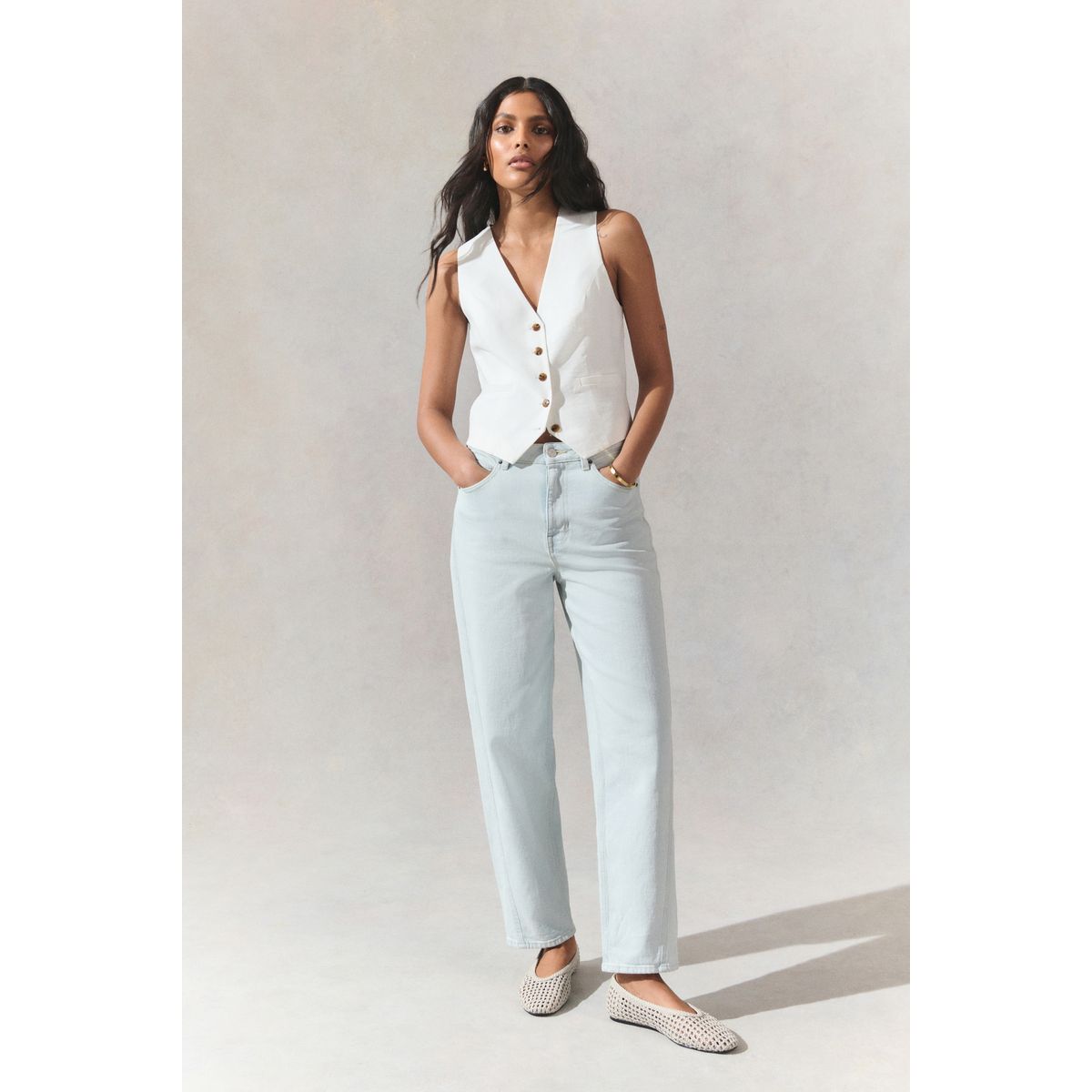 Gilet de costume col v boutonné blanc, NEXT