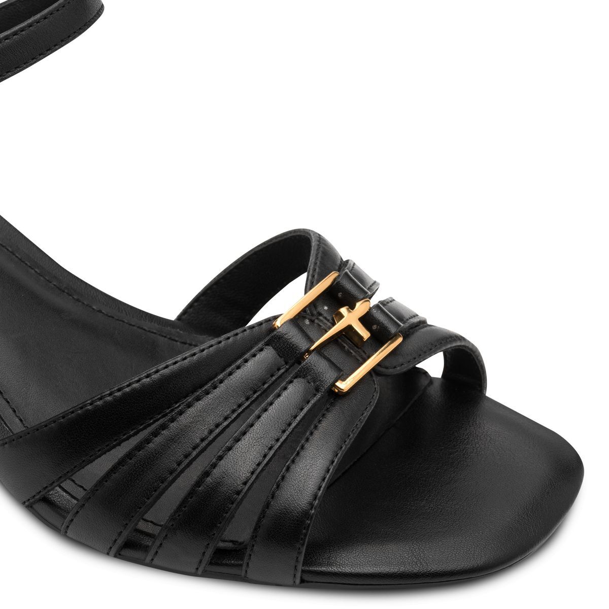 Sandale à talon en cuir noir, TAMARIS
