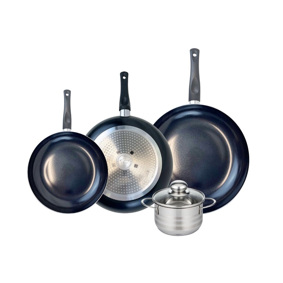Batterie 3 poêles 24/28/32cm + 1 faitout 14cm PRIMA BRILLANT noir, ELO