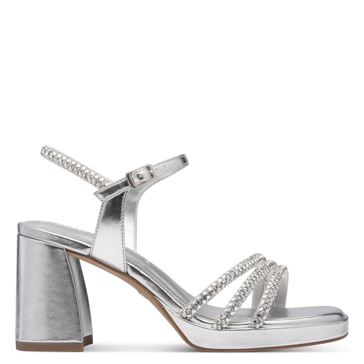 Sandale à talon en boucle argent brillant, TAMARIS