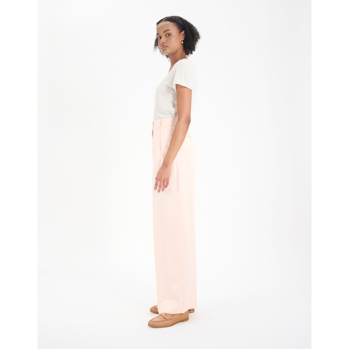 Pantalon Marlène en viscose et lin rose pâle pink, INES DE LA FRESSANGE PARIS