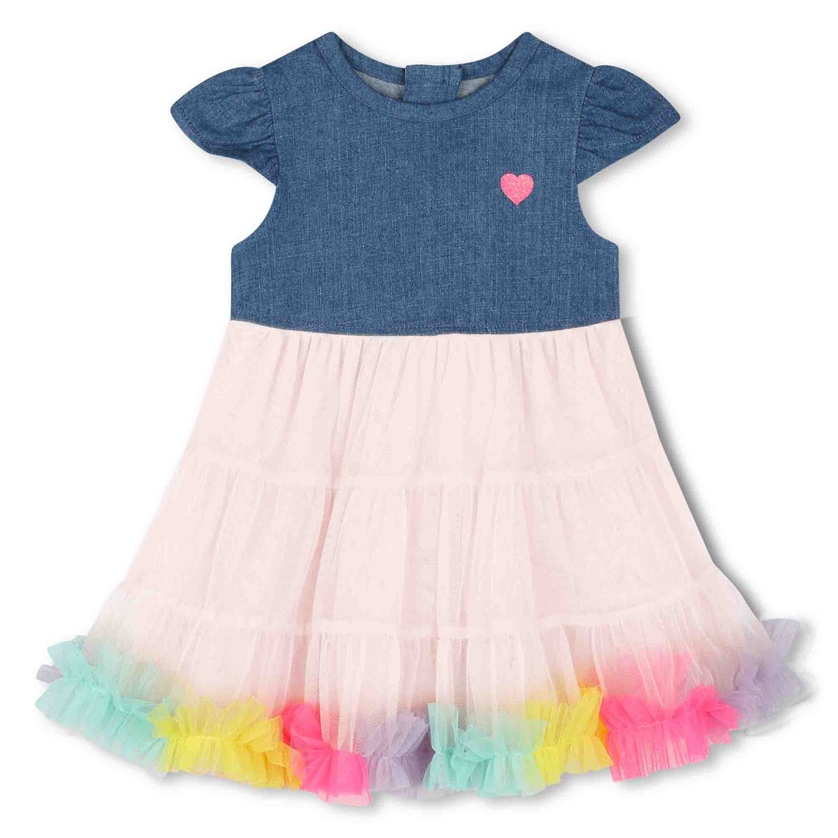 Robe bimatière avec volants denim blue, BILLIEBLUSH