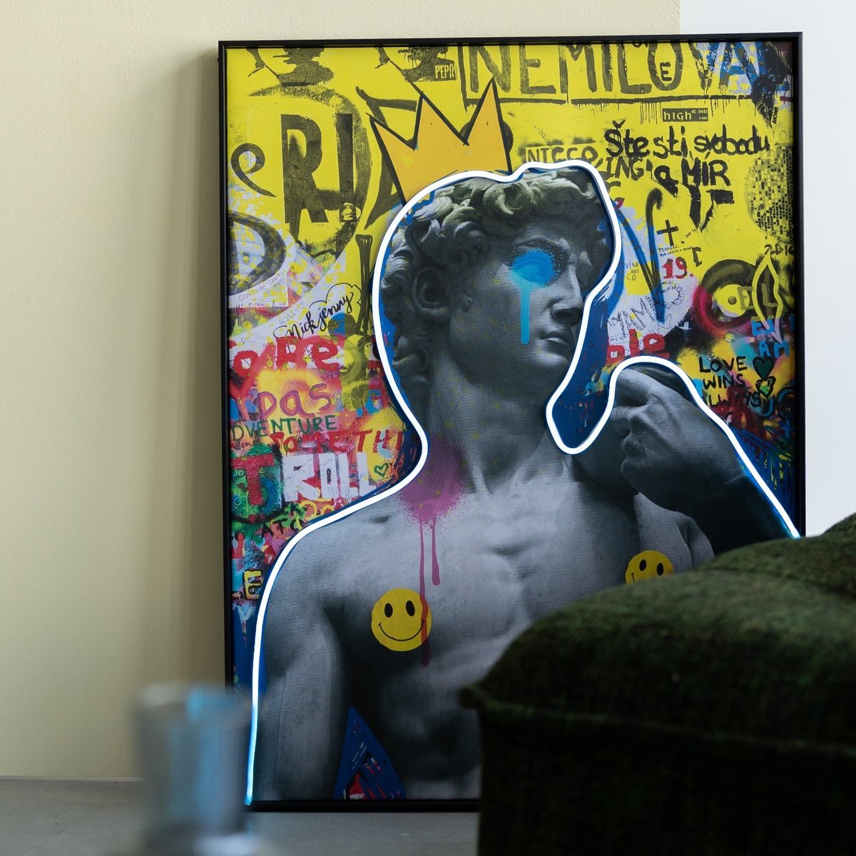 Tableau LED statue antique et graffiti multicolore, KARE DESIGN