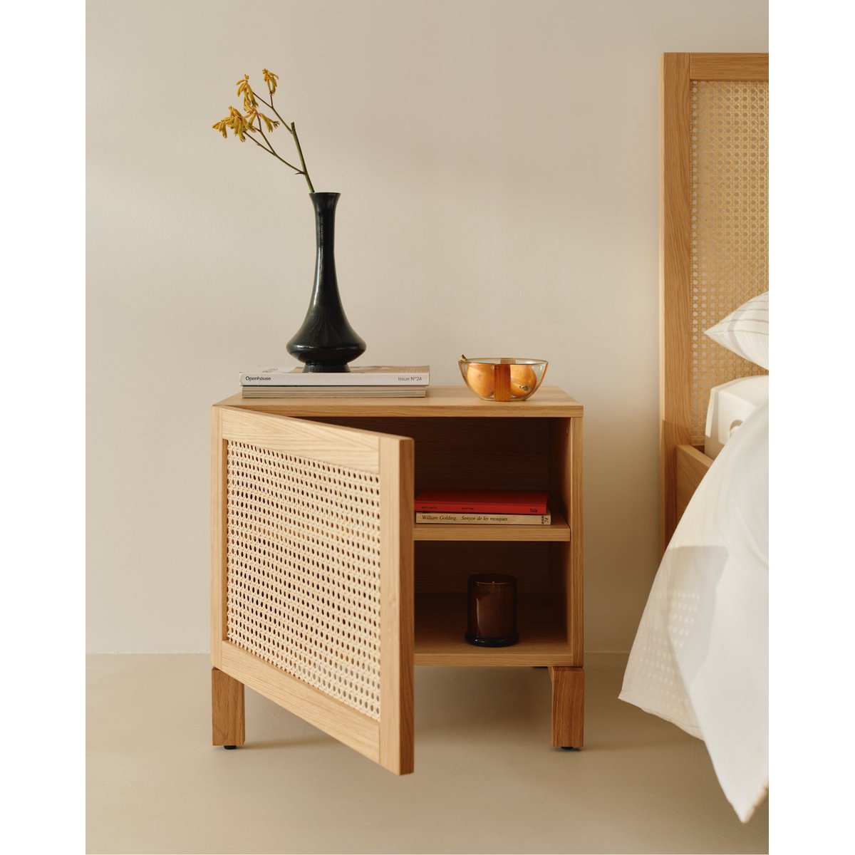 Table de chevet en bois de chêne et fibres naturelles - Nor chêne, HANNUN