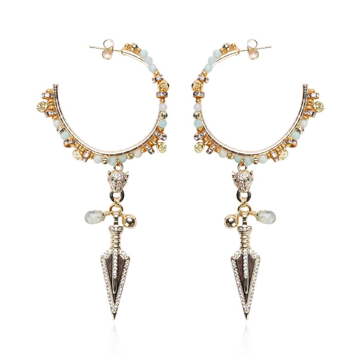 Boucles d'oreilles créoles pendantes perles OPRHIE jade, HIPANEMA