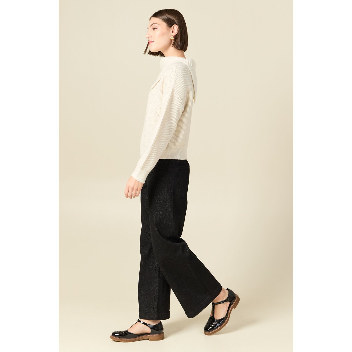 Pull ajouré manches longues bardot ecru, BONOBO
