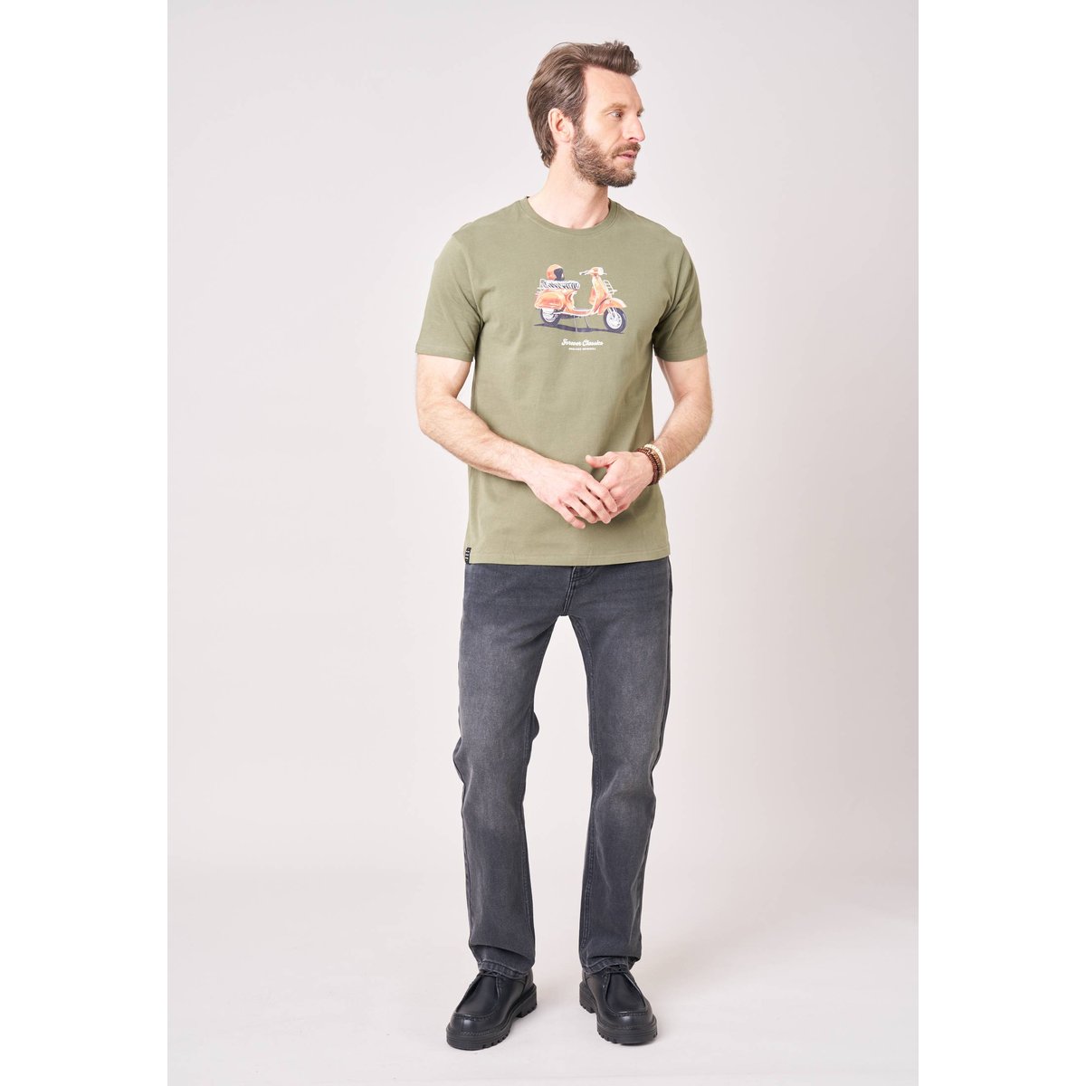 T-shirt regular homme en 100% coton avec imprimé scooter vintage JUICY khaki, DEELUXE