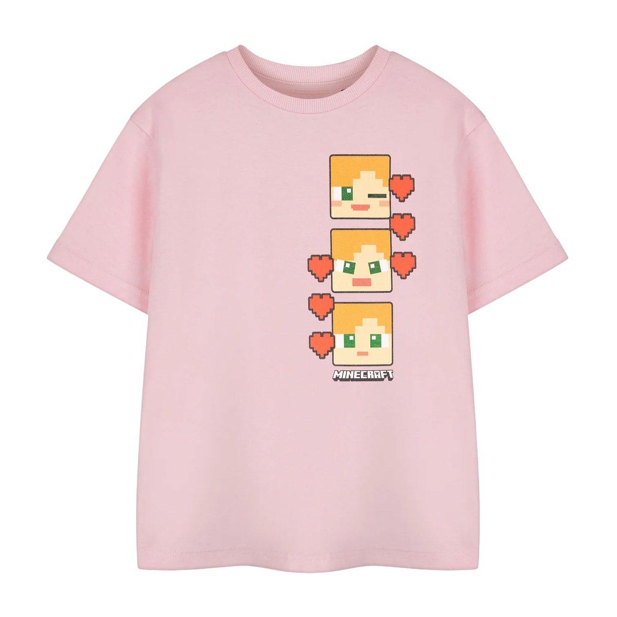 T-shirt manches courtes motif/style imprimé pixelisé rose, MINECRAFT