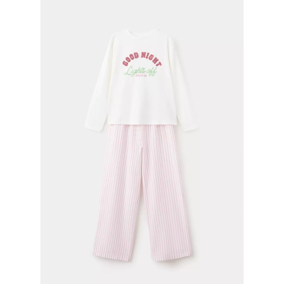 Pyjama complet en coton avec inscription blanc cassé, MANGO KIDS