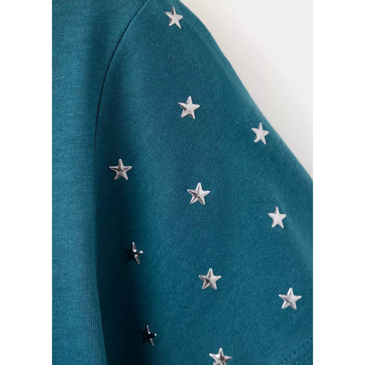 T-shirt en coton avec détail d’étoiles métalliques bleu pétrole, MANGO TEEN