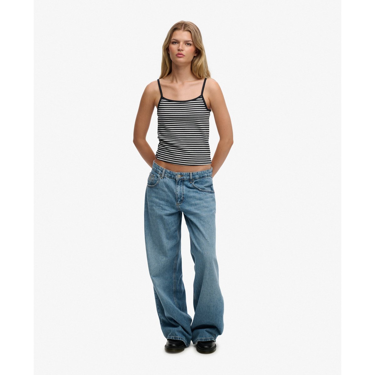Athletic Essentials Top Cami Coupe Ajustée rayé bleu marine éclipse, SUPERDRY