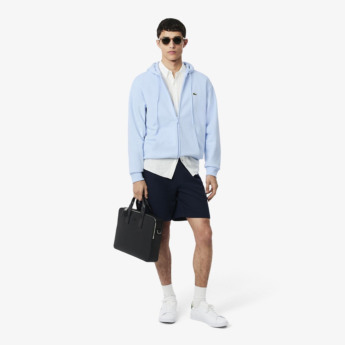 Sweatshirt mit Reissverschluss und Kapuze aus Molton hellblau, LACOSTE
