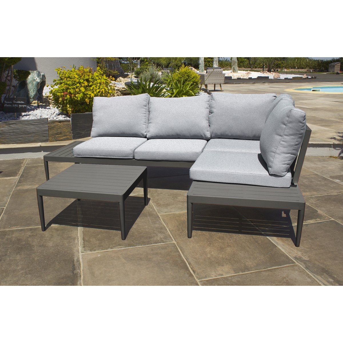 Salon de jardin d'angle 4 places en aluminium ANKARA gris anthracite, DCB GARDEN