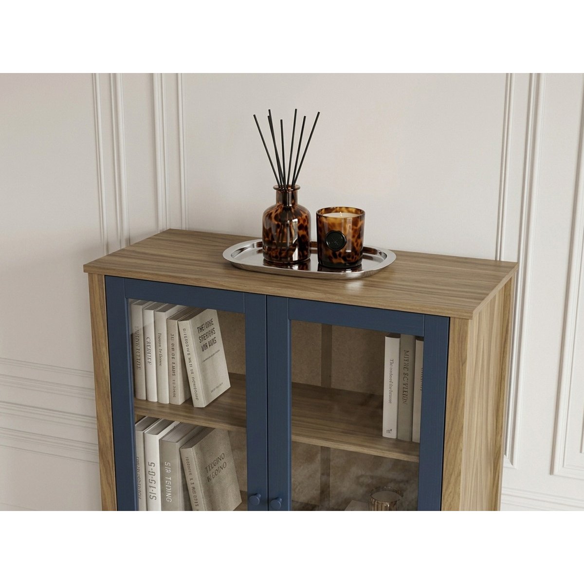 Buffet en panneaux de particules 2 portes 90 cm, LEXIE bleu, BOBOCHIC