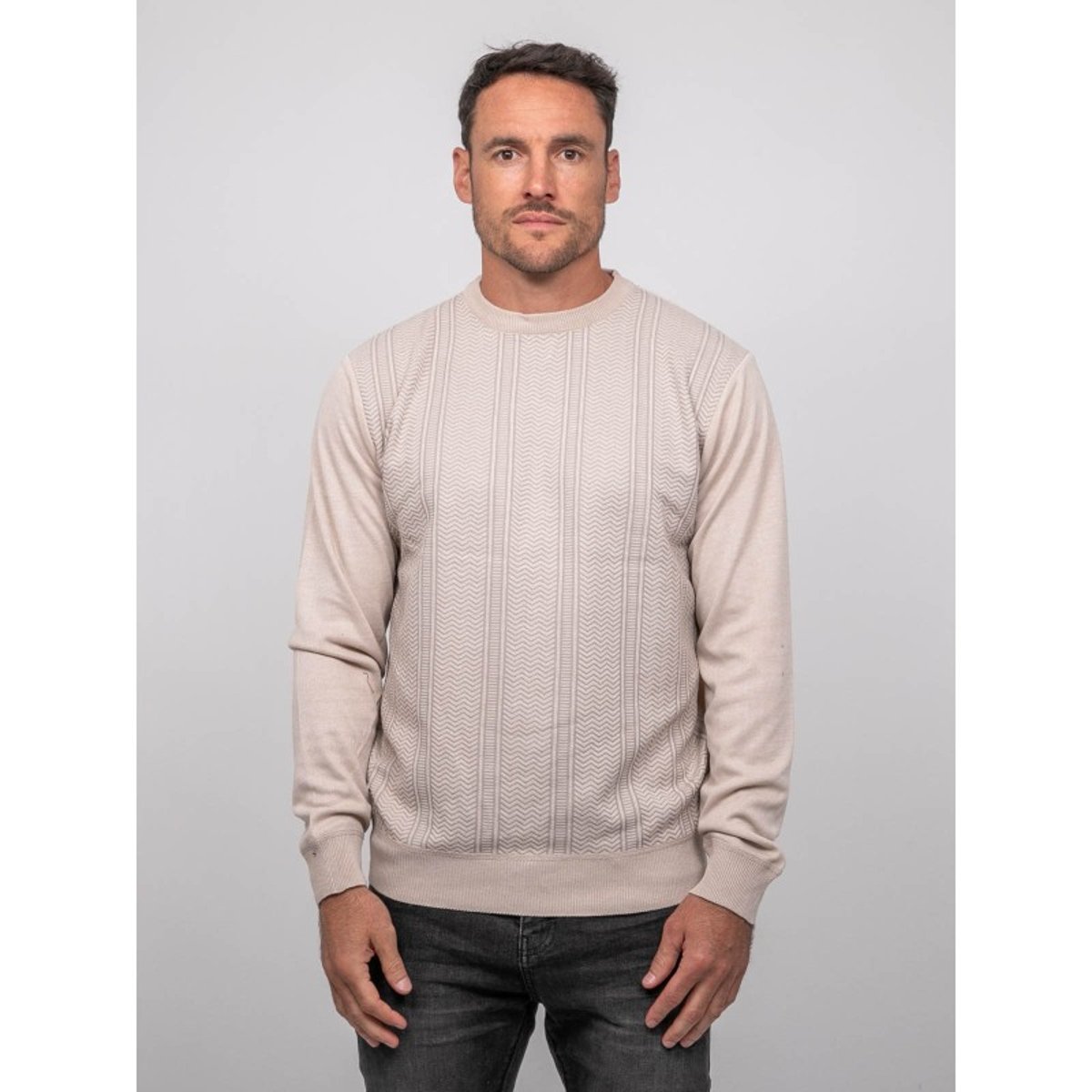 Pull Fin Col Rond Jacquard Loranch beige, RITCHIE