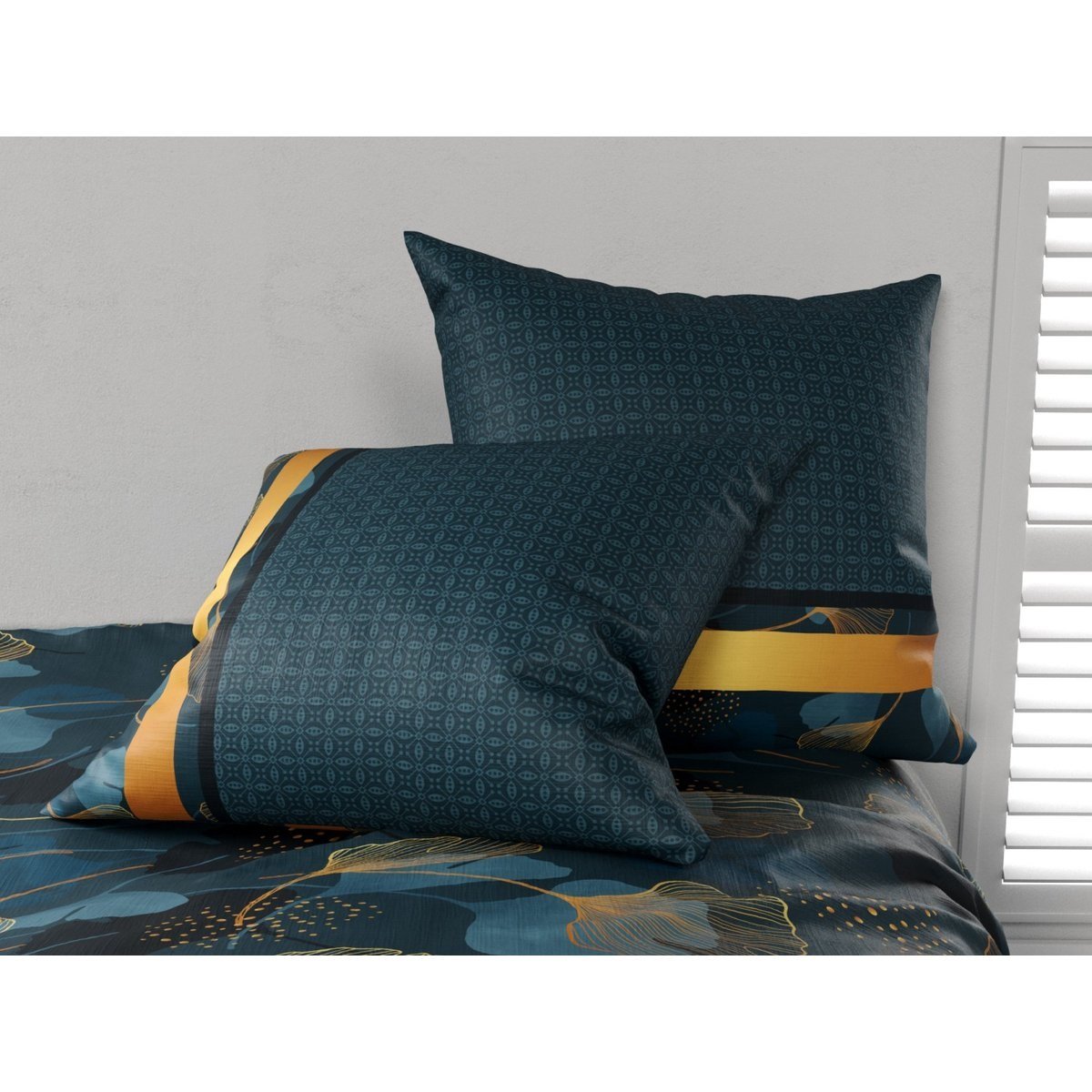 Parure de lit Feuilles Gincko bleu, EDEN